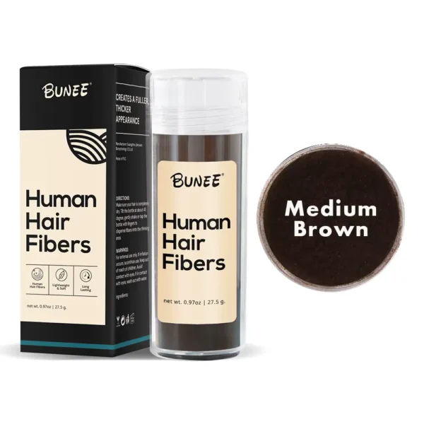 Bunee Hårfiber för män för fylligare hår och tätare hårfäste. BUNEE 100% Natural Real Human Hair Fibers 27,5 g Keratin Plus 120 ml Holding Spray i Set