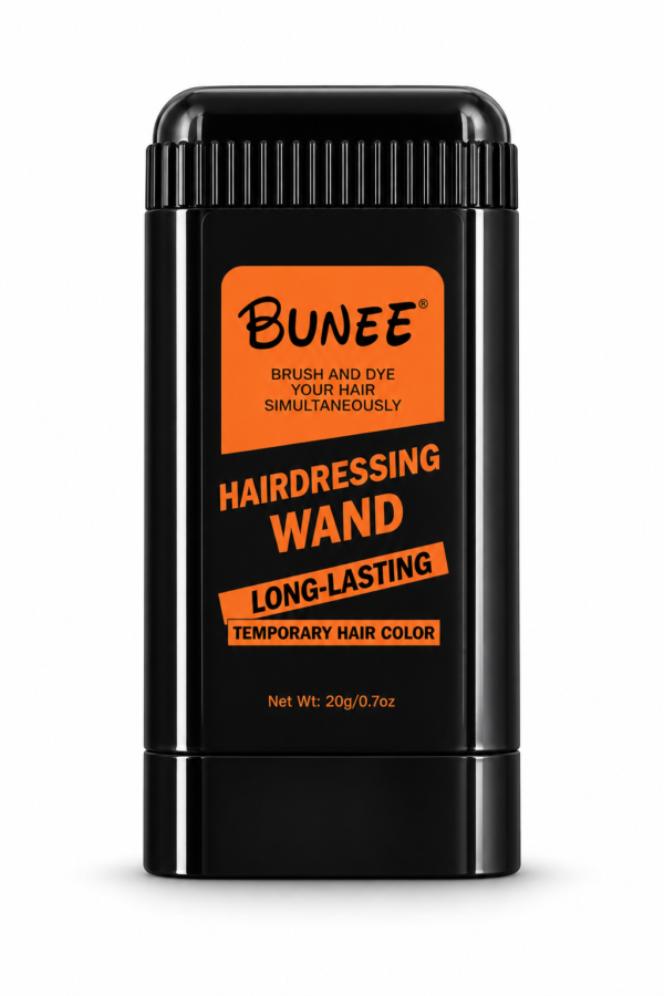 Bunee Hairdressing Wand 20 g på vit bakgrund. Bunee Cover Stick – Täck grått hår och skägg 20 g