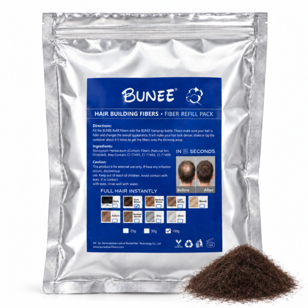 BUNEE Hårfiber REFILL 100 g med mörkbruna hårfibrer för män
