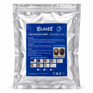 BUNEE Hårfiber REFILL 100 g med manlig före- och efterbild för mörkbrunt hår
