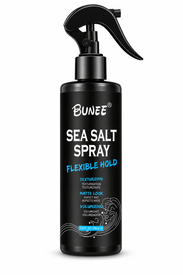 Bunee Sea Salt Spray 200 ml på vit bakgrund. Bunee Sea Salt Spray – Textur och volym för män 260 ml